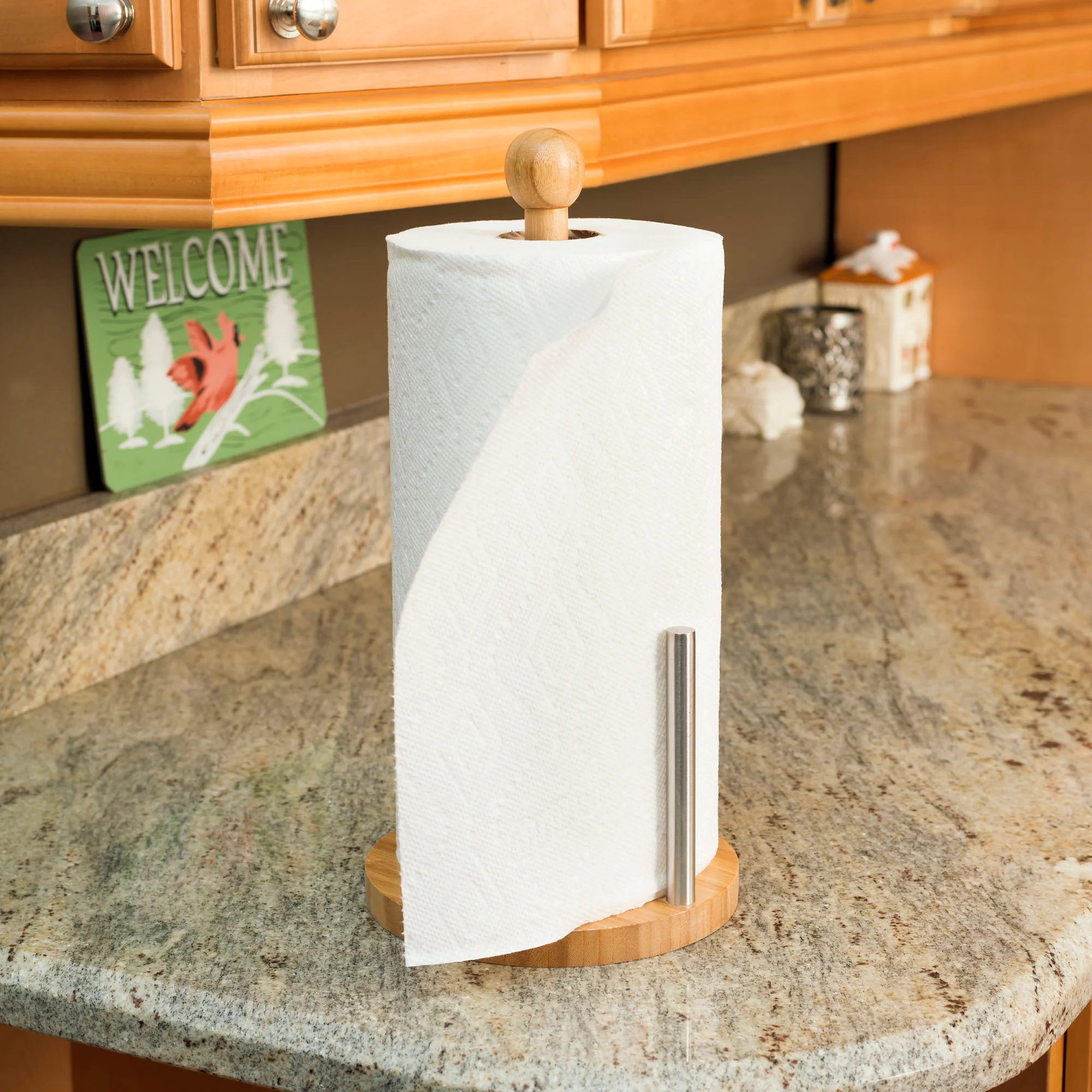 Home Basics Bamboo Paper Towel Holder, Natural, 6.6x13 Inches - Image 3