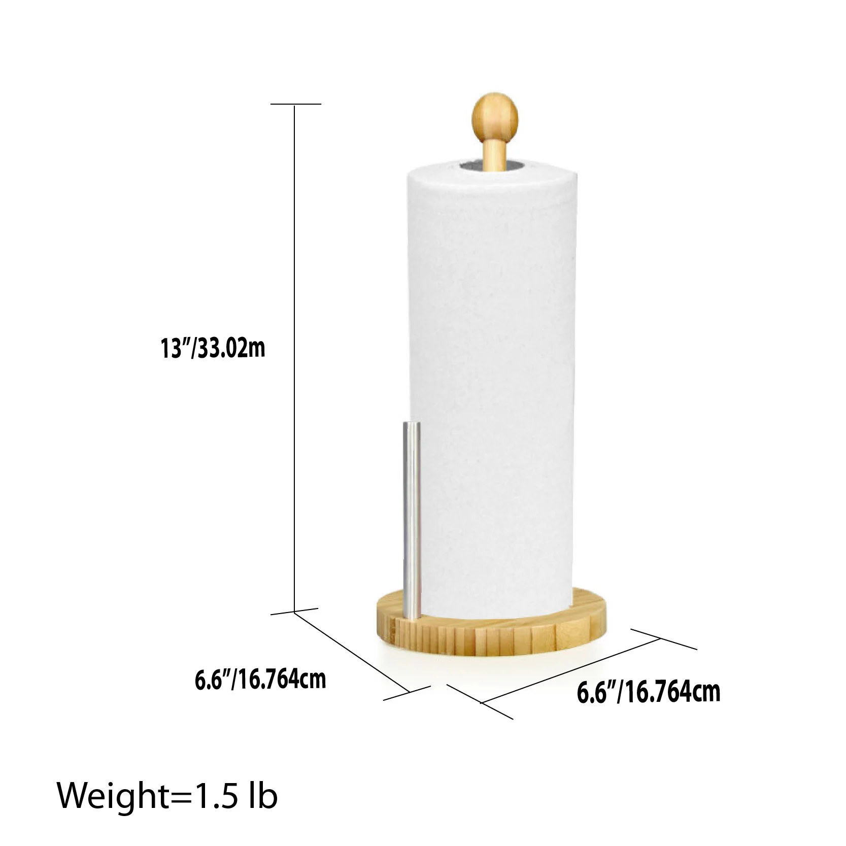 Home Basics Bamboo Paper Towel Holder, Natural, 6.6x13 Inches - Image 4