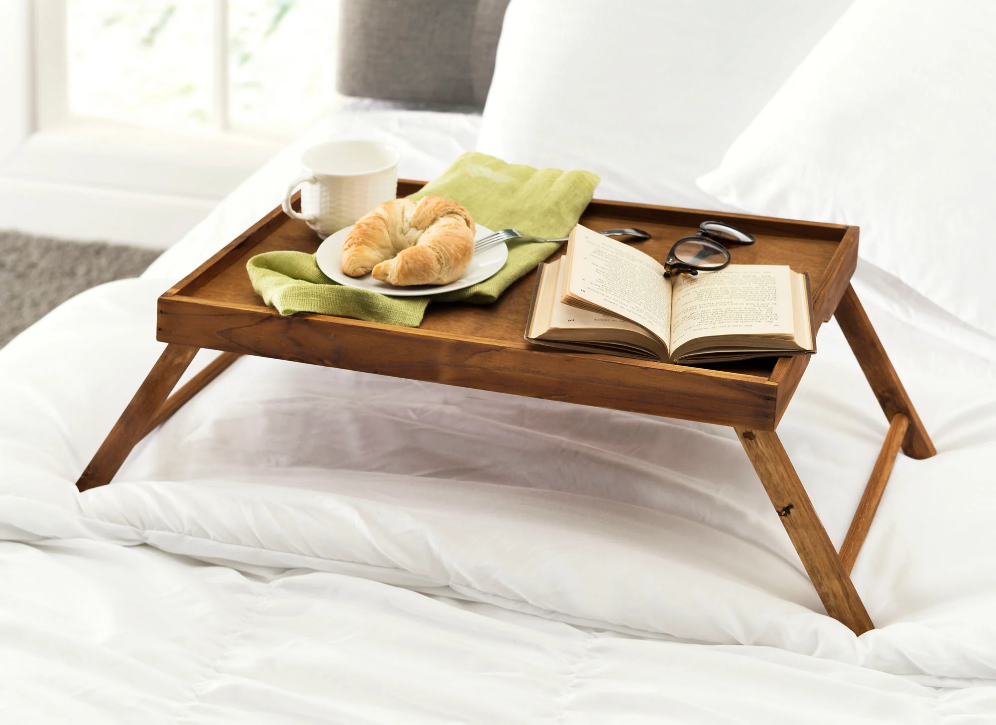 Home Basics Bed Tray With Folding Legs, Natural, 9x12x18.5 Inches - Image 2