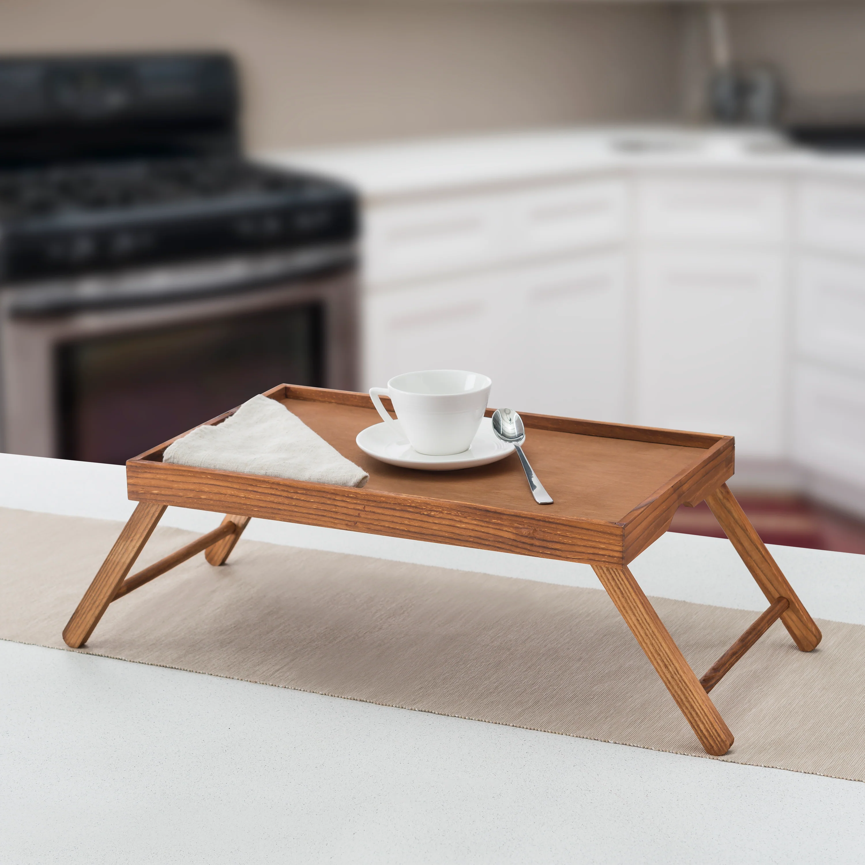 Home Basics Bed Tray With Folding Legs, Natural, 9x12x18.5 Inches - Image 3
