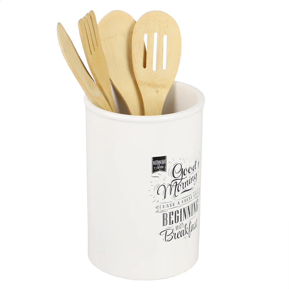 Home Basics Breakfast Ceramic Utensil Crock, White - Image 2
