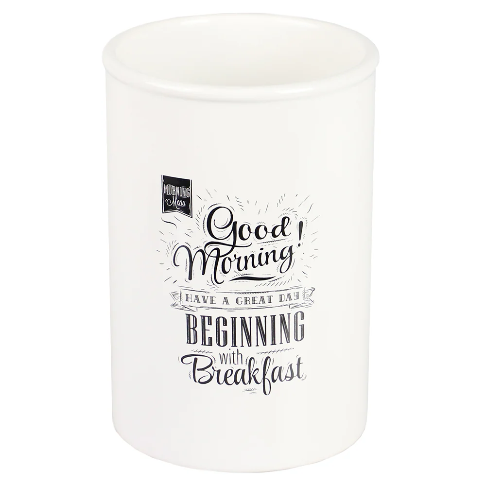 Home Basics Breakfast Ceramic Utensil Crock, White - Image 3