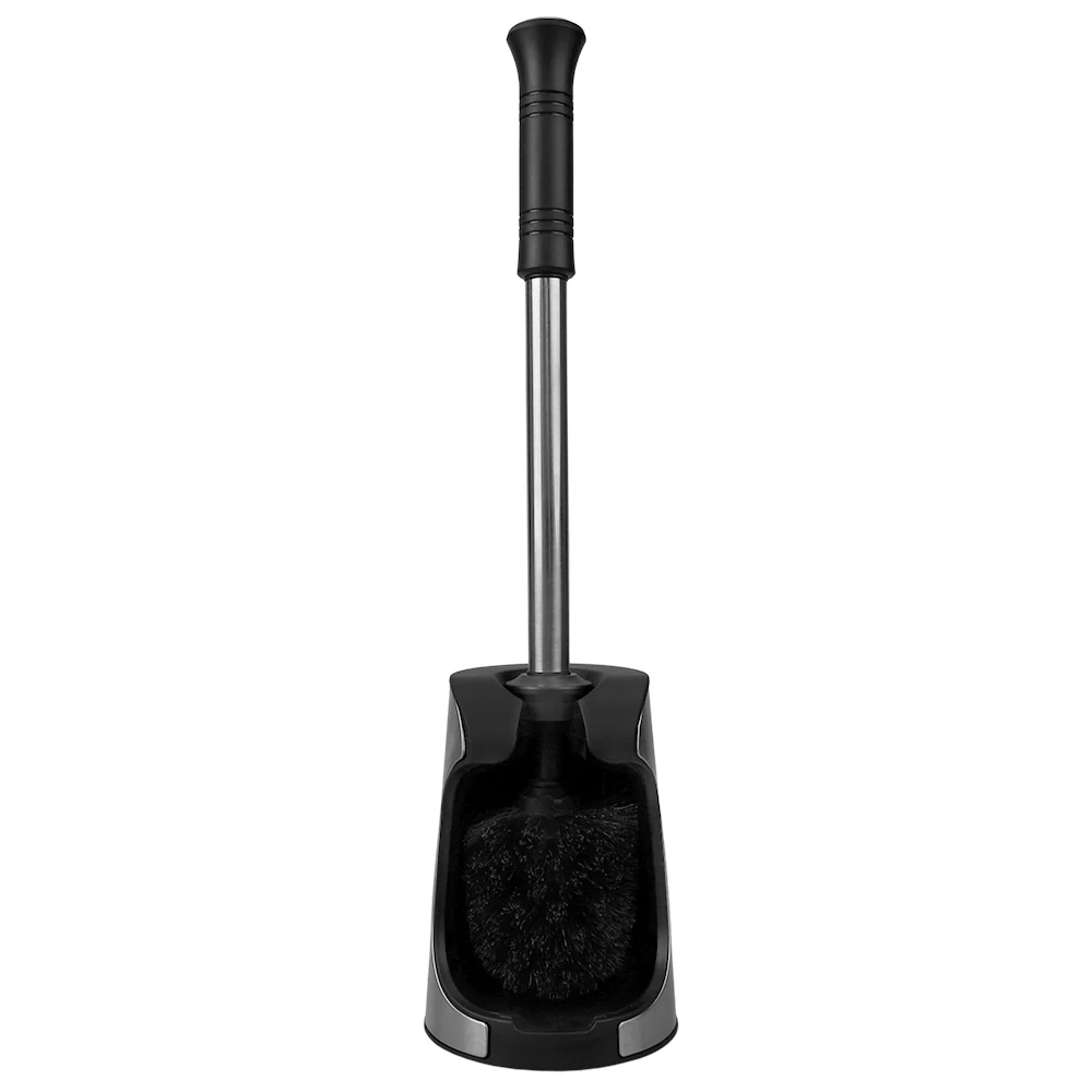 Home Basics Brushed Stainless Toilet Brush Holder with Comfort Grip Handle, Black