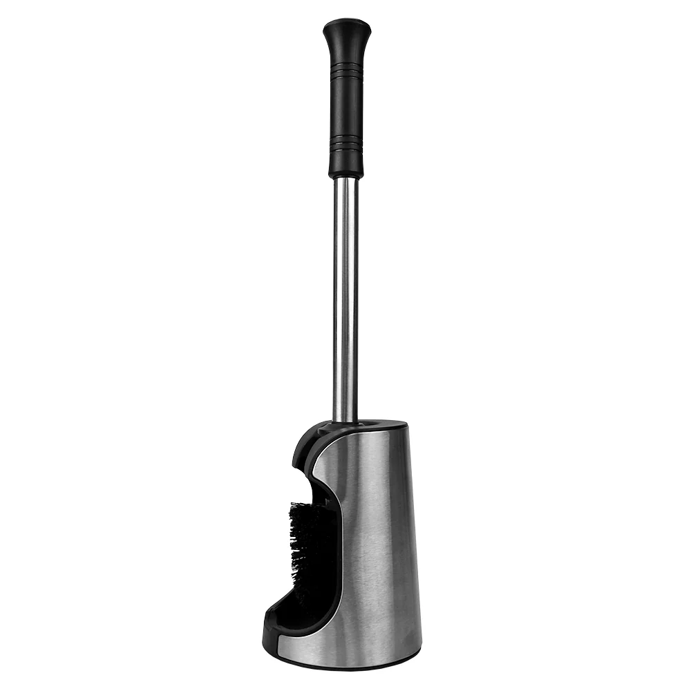 Home Basics Brushed Stainless Toilet Brush Holder with Comfort Grip Handle, Black - Image 2