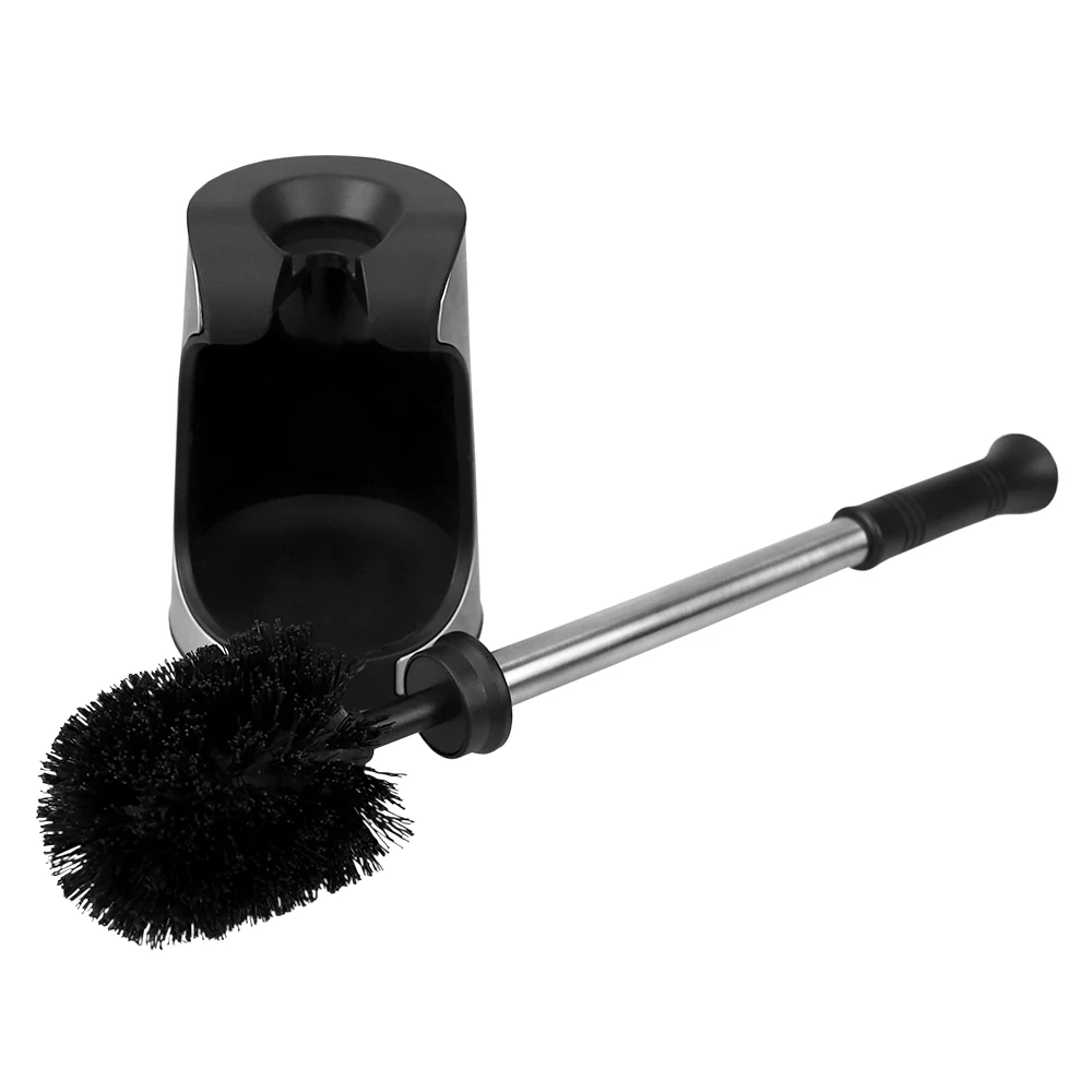 Home Basics Brushed Stainless Toilet Brush Holder with Comfort Grip Handle, Black - Image 3