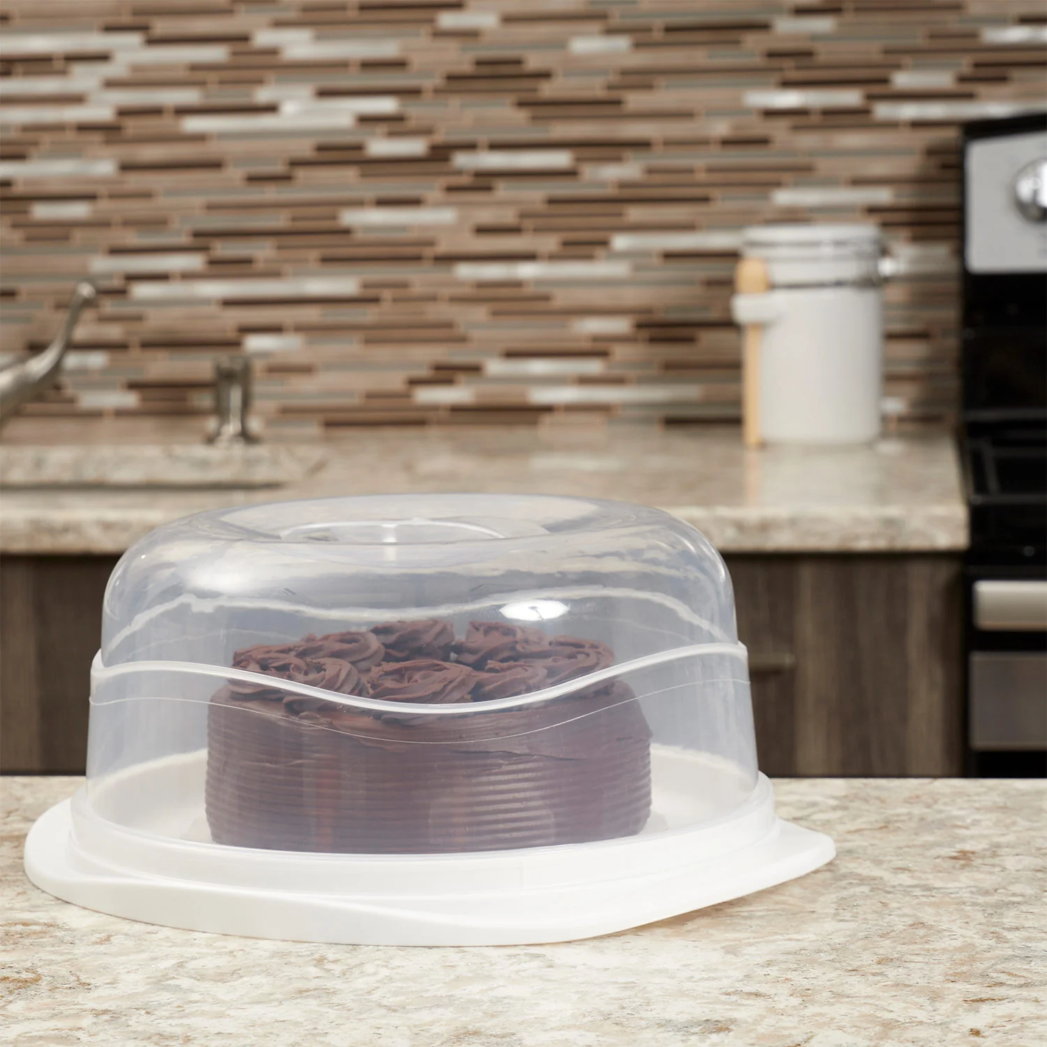 Home Basics Cake Keeper with Lid, White-Clear, 10x12x5.5 Inches - Image 2