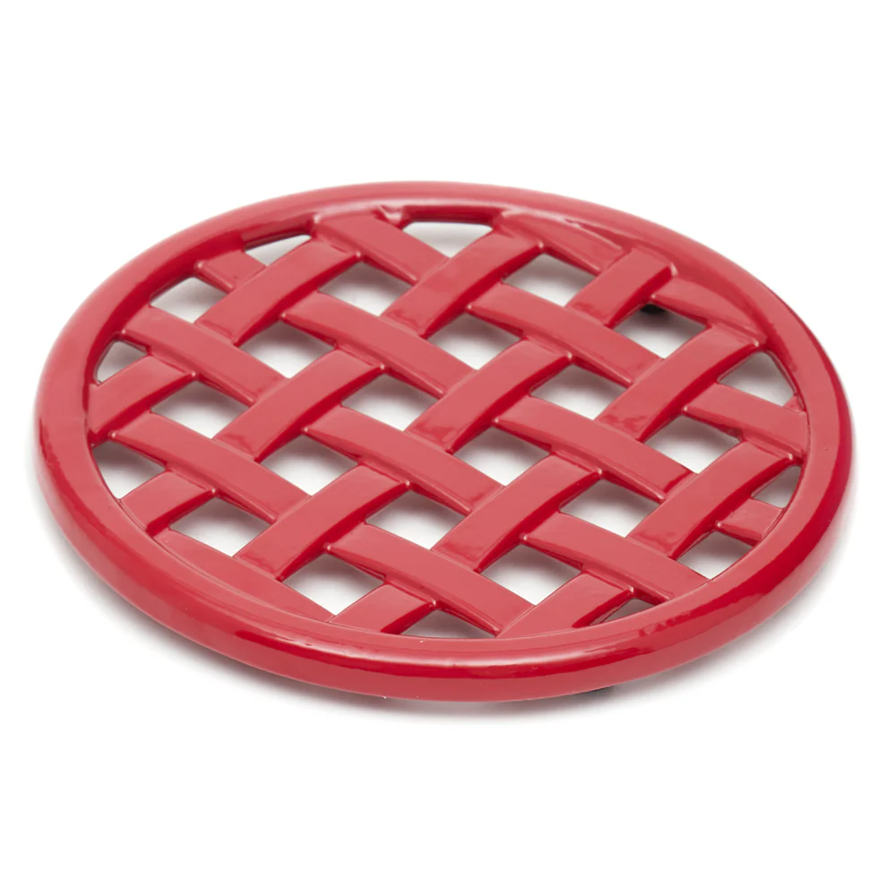 Home Basics Cast Iron Basket Weave Design Trivet, Red, 8x8x.5 Inches