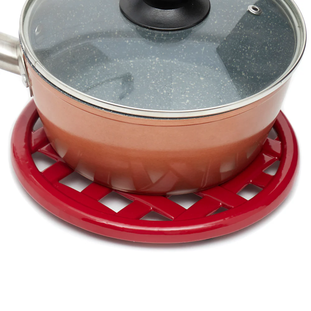 Home Basics Cast Iron Basket Weave Design Trivet, Red, 8x8x.5 Inches - Image 2