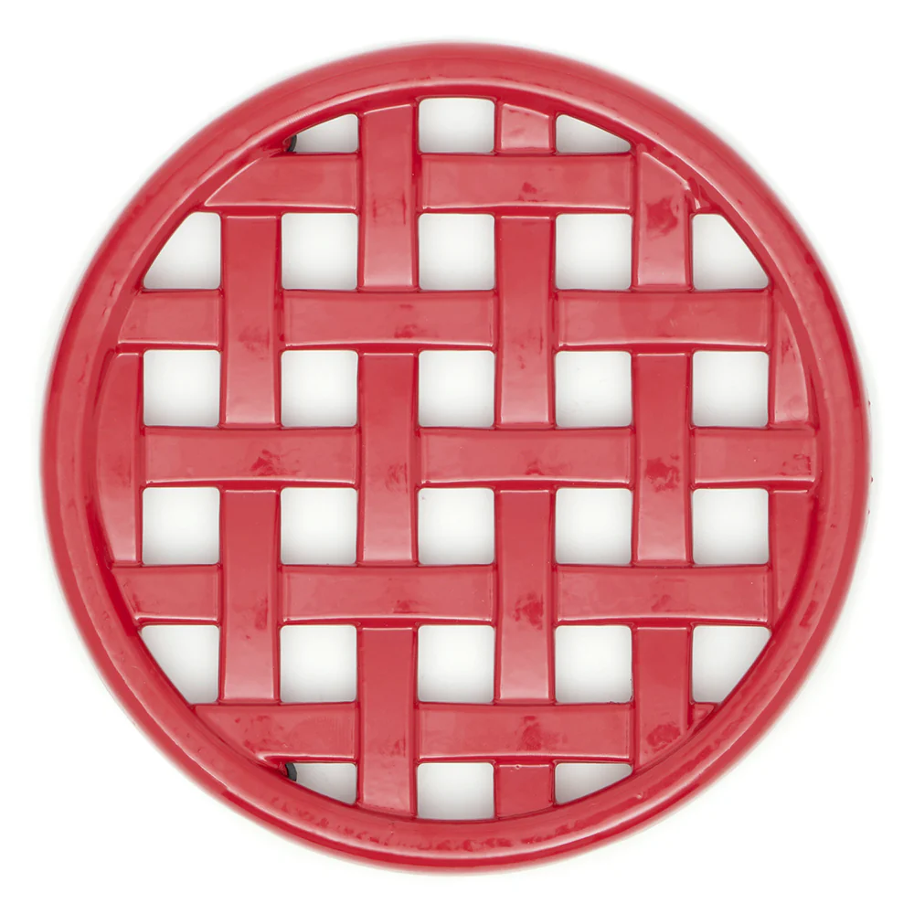 Home Basics Cast Iron Basket Weave Design Trivet, Red, 8x8x.5 Inches - Image 3