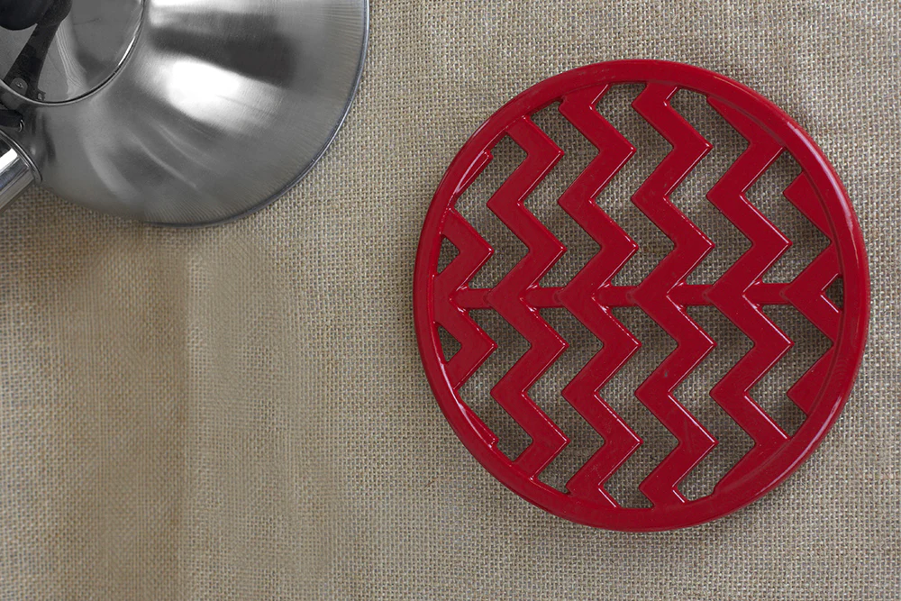 Home Basics Cast Iron Chevron Design Trivet, Red, 8x.5 Inches - Image 5