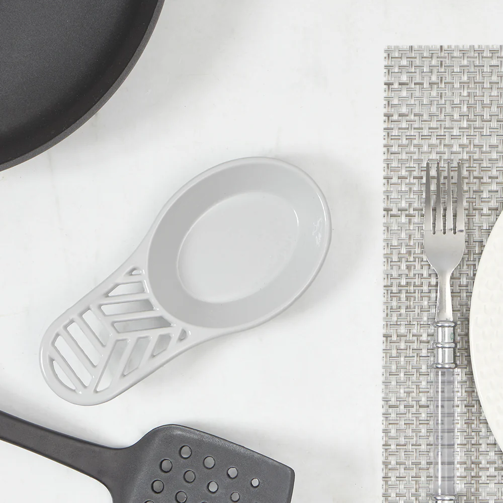 Home Basics Cast Iron Lines Design Spoon Rest, Gray, 7.5x3.5x1.3 Inches - Image 5