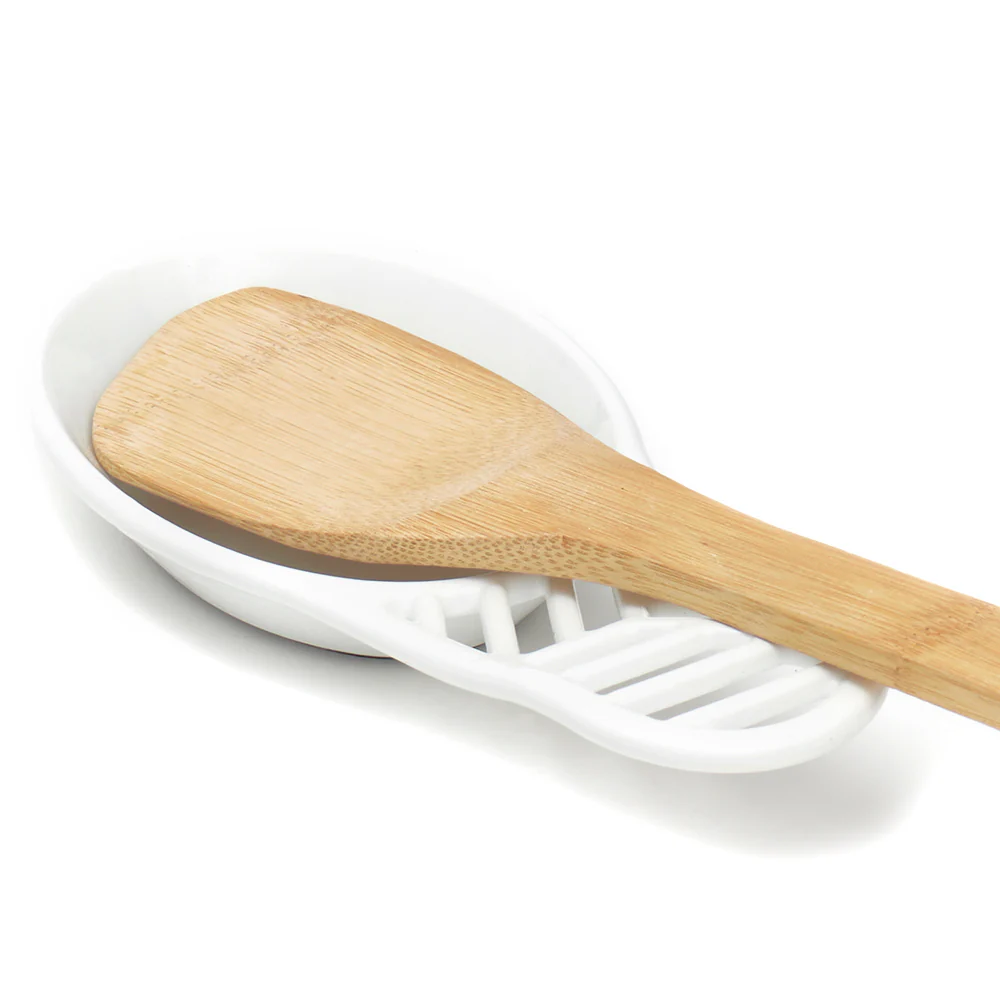 Home Basics Cast Iron Lines Design Spoon Rest, White, 7.5x3.5x1.3 Inches - Image 2