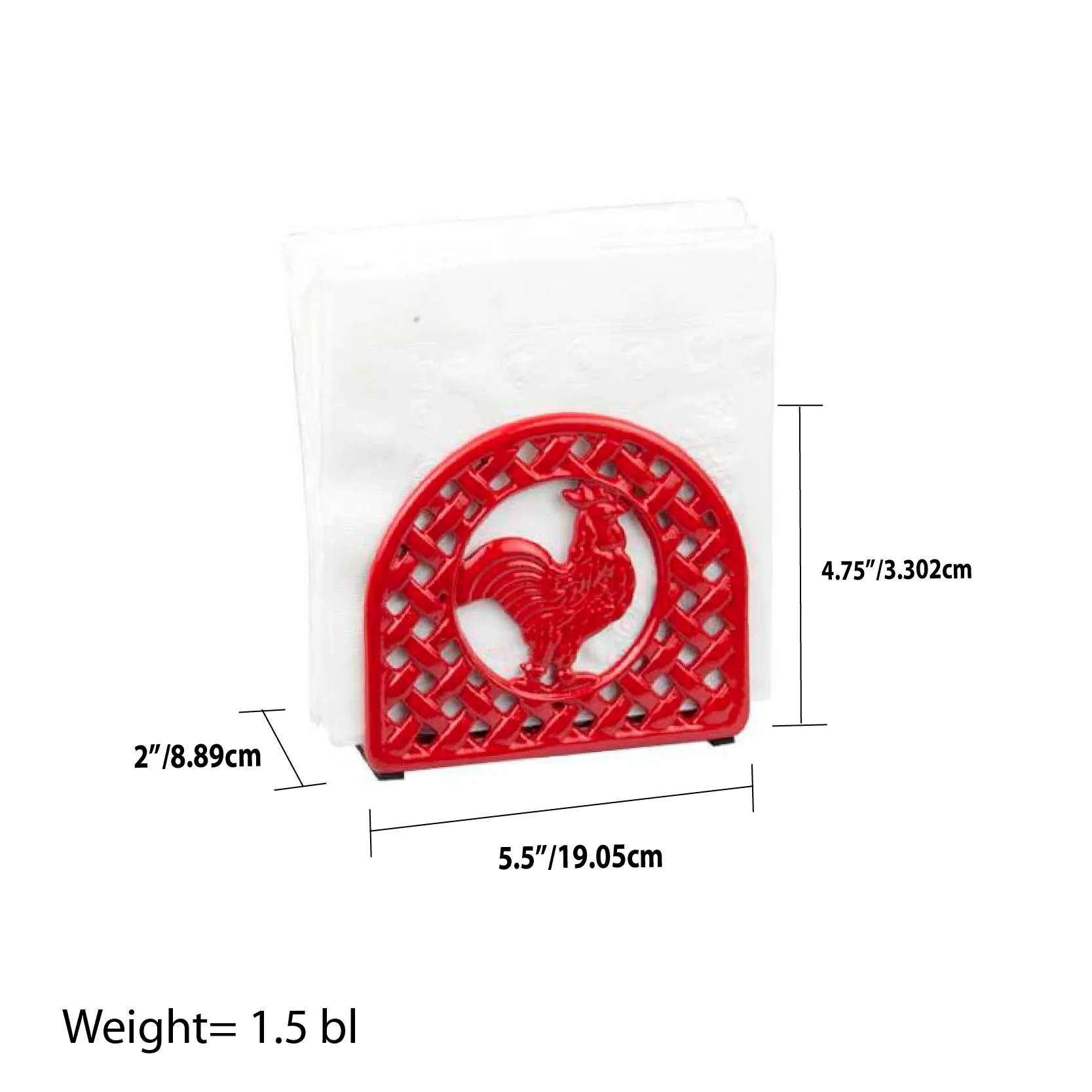 Home Basics Cast Iron Rooster Napkin Holder, Red - Image 3