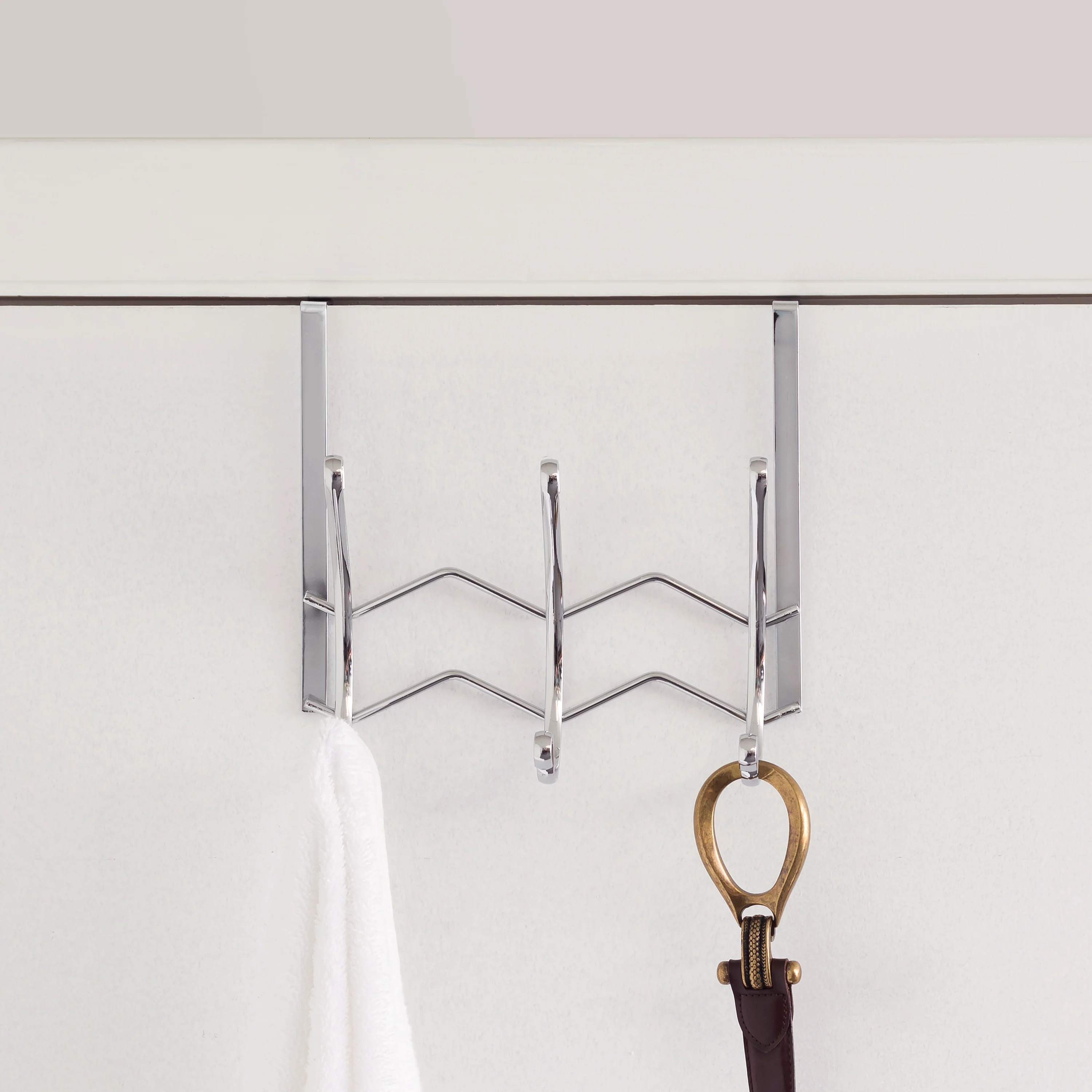 Home Basics Chevron 3 Dual Hook Over the Door Organizing Rack, Chrome - Image 3