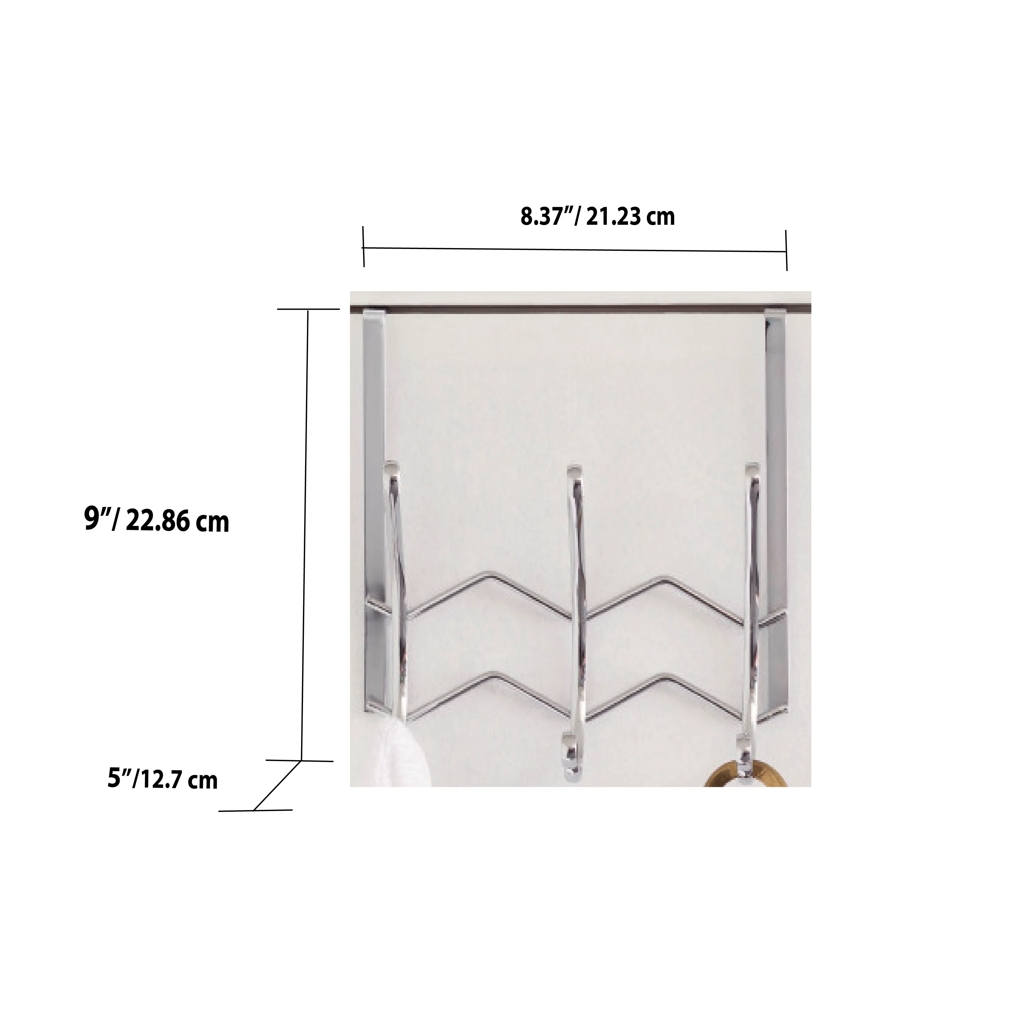 Home Basics Chevron 3 Dual Hook Over the Door Organizing Rack, Chrome - Image 5