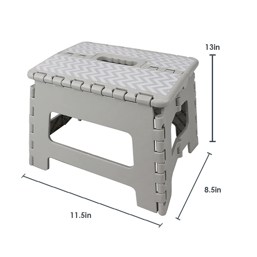 Home Basics Chevron Foldable Plastic Step Stool with Convenient Carrying Handle, Grey - Image 4