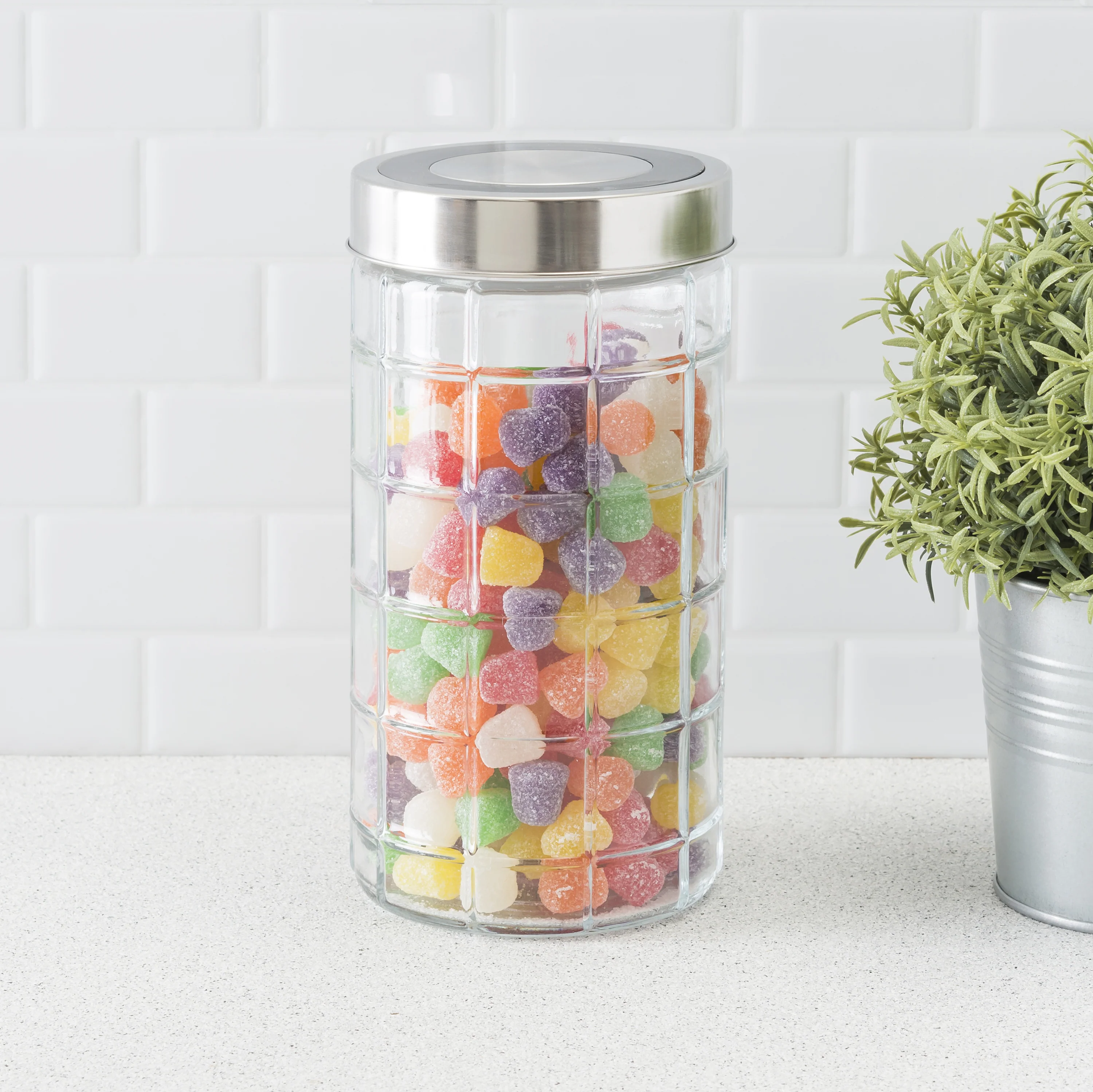 Home Basics Chex Collection 52 oz. Large  Glass Canister with Stainless Steel Lid - Image 6