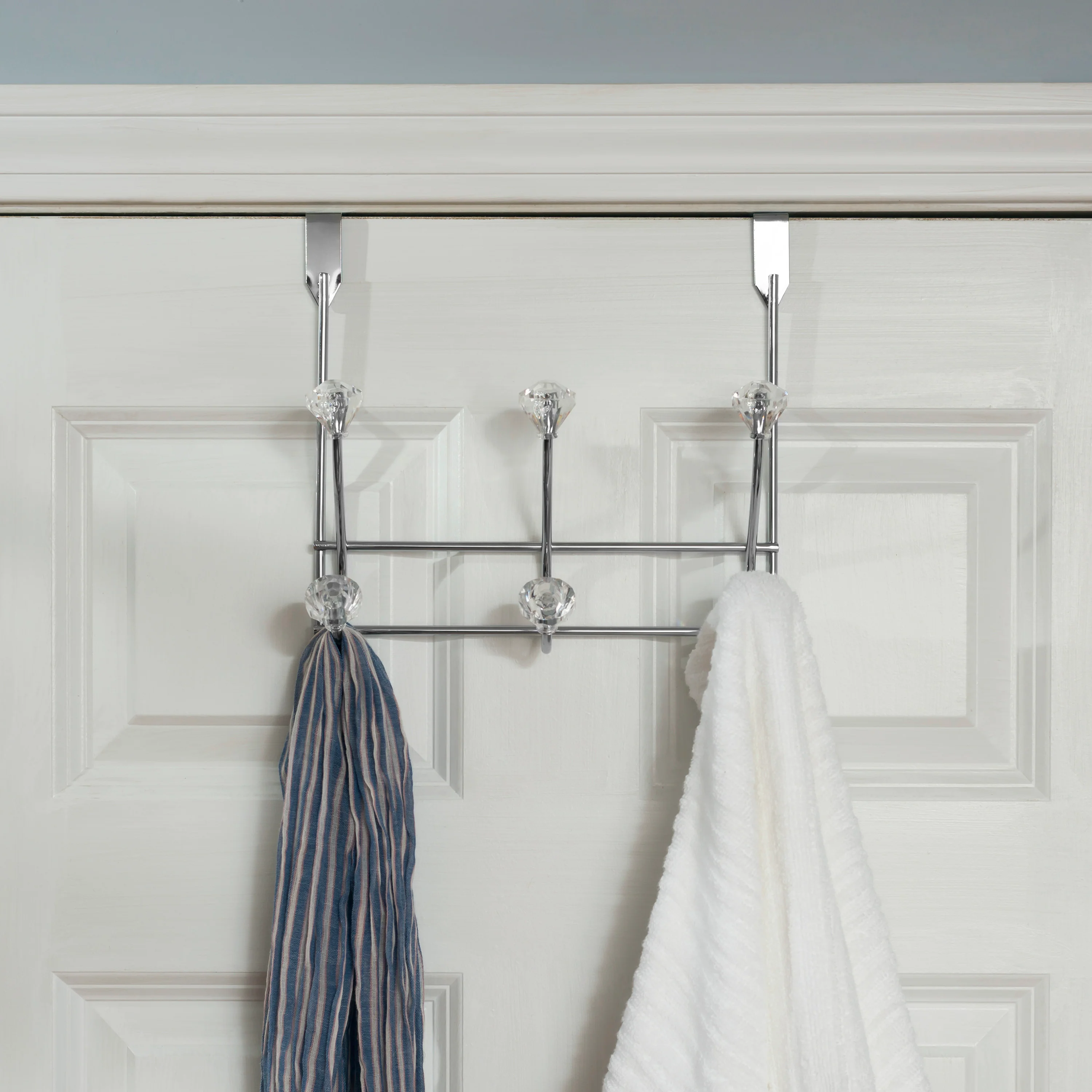 Home Basics Chrome Plated Steel 3 Hook Over the Door Hanging Rack, Crystals - Image 3