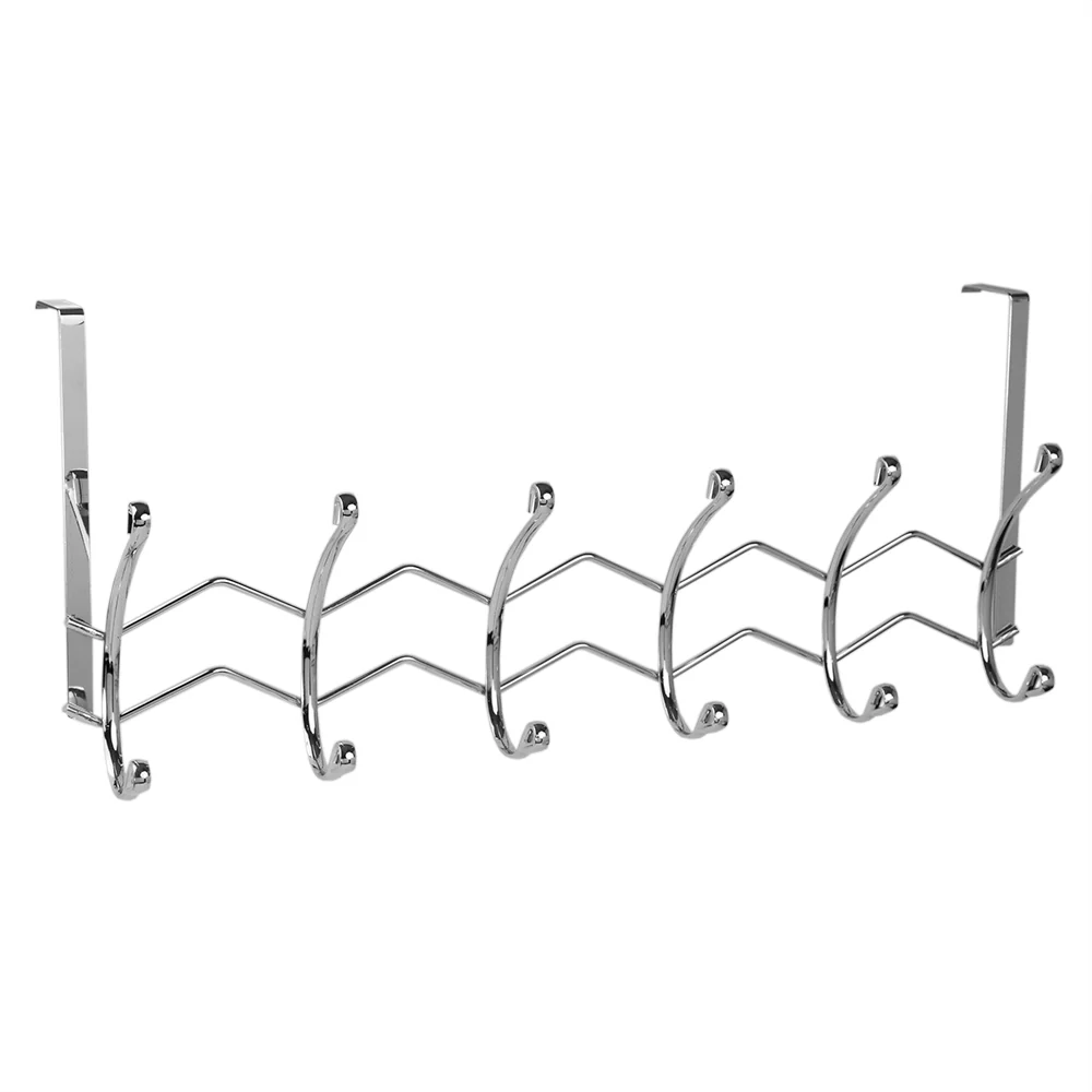 Home Basics Chrome Plated Steel 6 Hook Over the Door Hanging Rack - Image 3