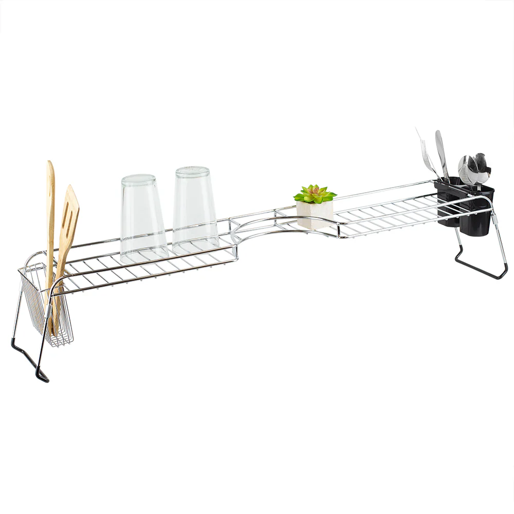 Home Basics Chrome Plated Steel  Faucet Spacer Over the Sink Shelf with Cutlery Holder - Image 3