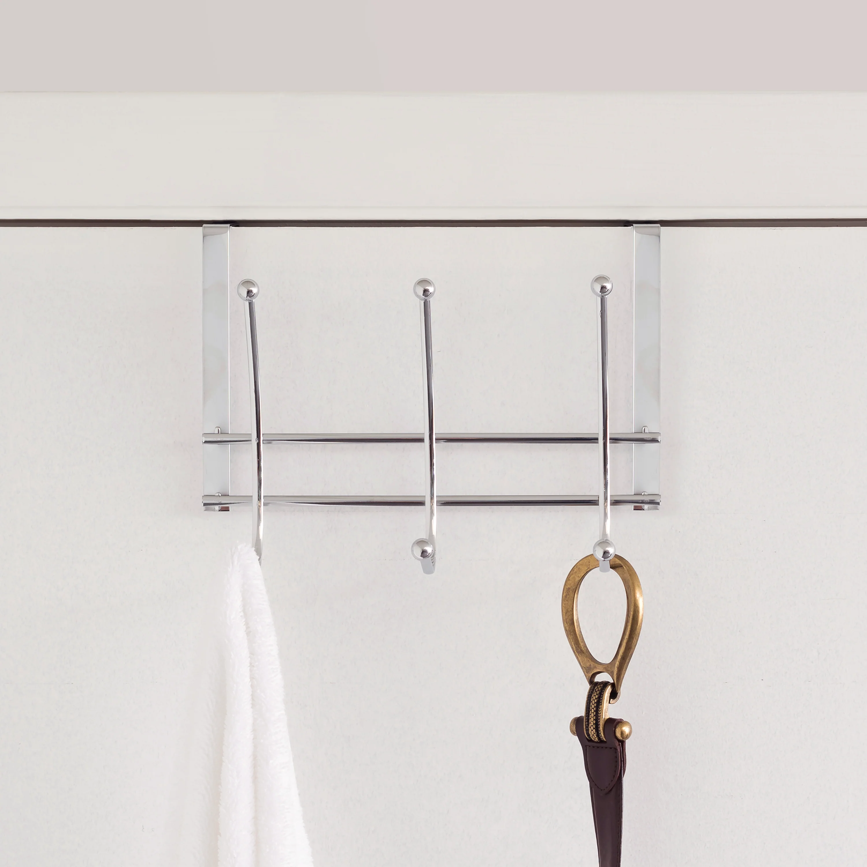Home Basics Chrome Plated Steel Over the Door 3-Hook Hanging Rack - Image 2
