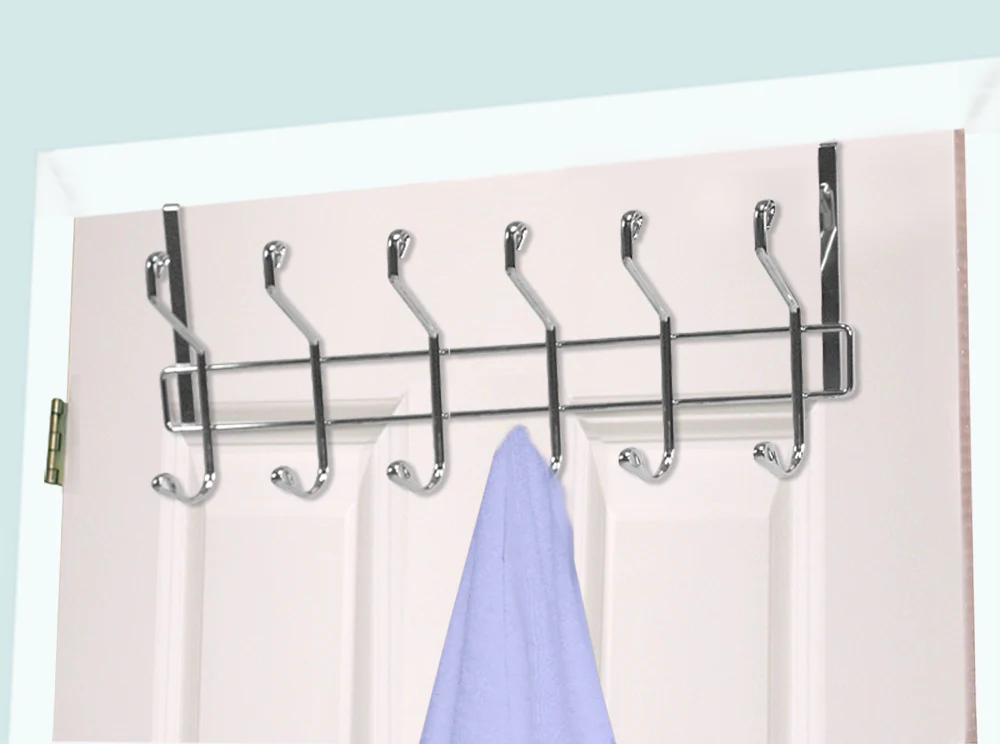 Home Basics Chrome Plated Steel Over the Door 6-Hook Hanging Rack - Image 2