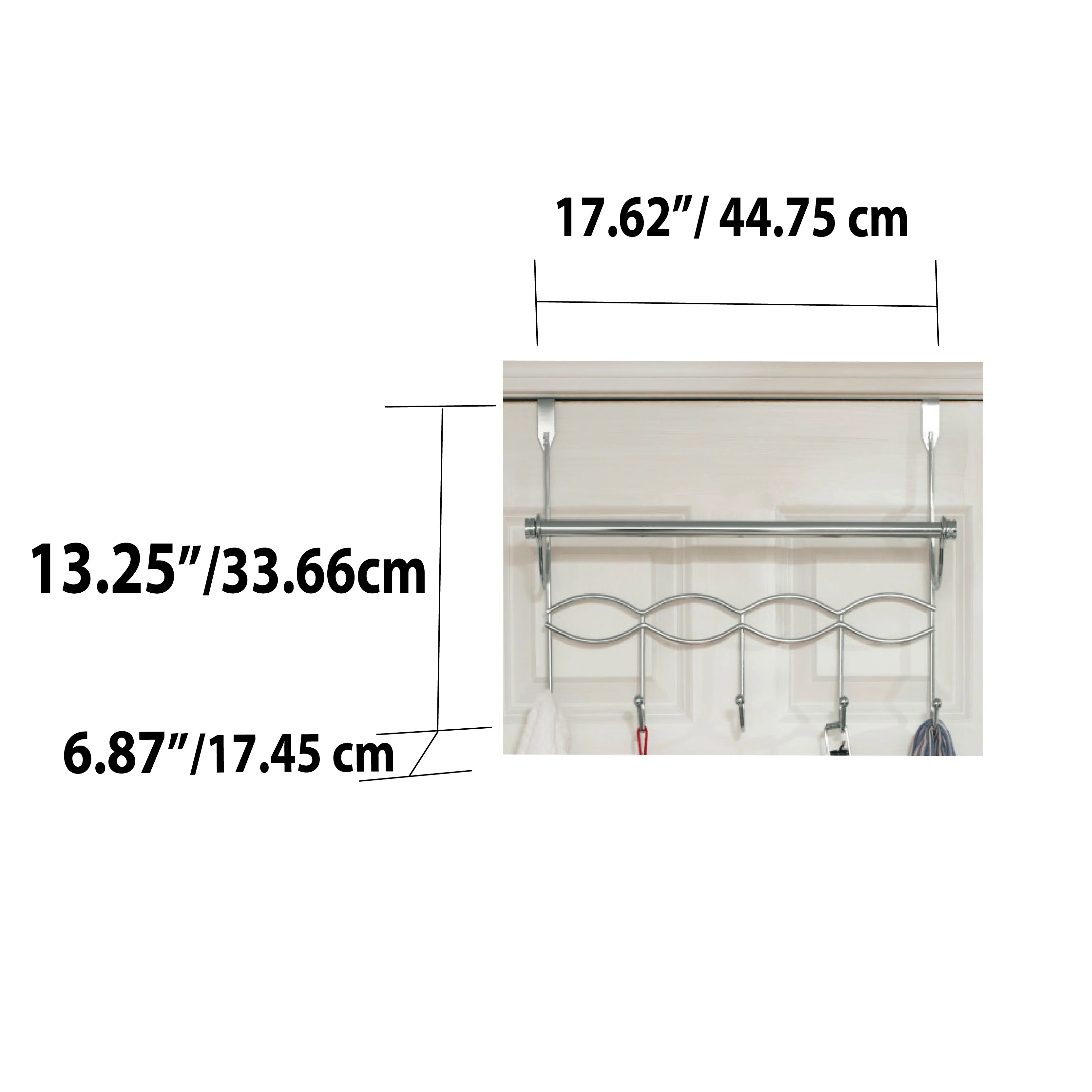 Home Basics Chrome Plated Steel Over the Door Hanging Rack with Towel Bar - Image 6