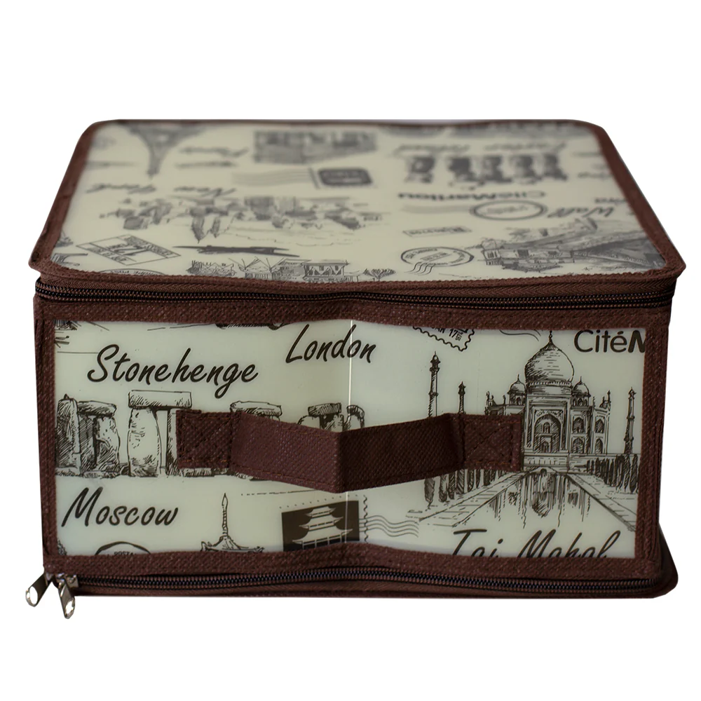 Home Basics Cities Medium Zippered Plastic Storage Box, Brown - Image 3