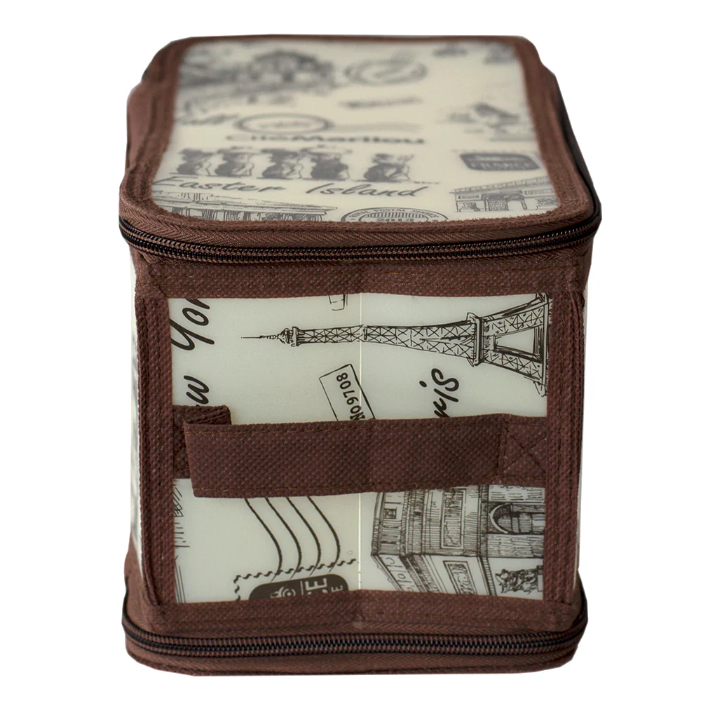 Home Basics Cities Small  Zippered Plastic Storage Box, Brown - Image 3