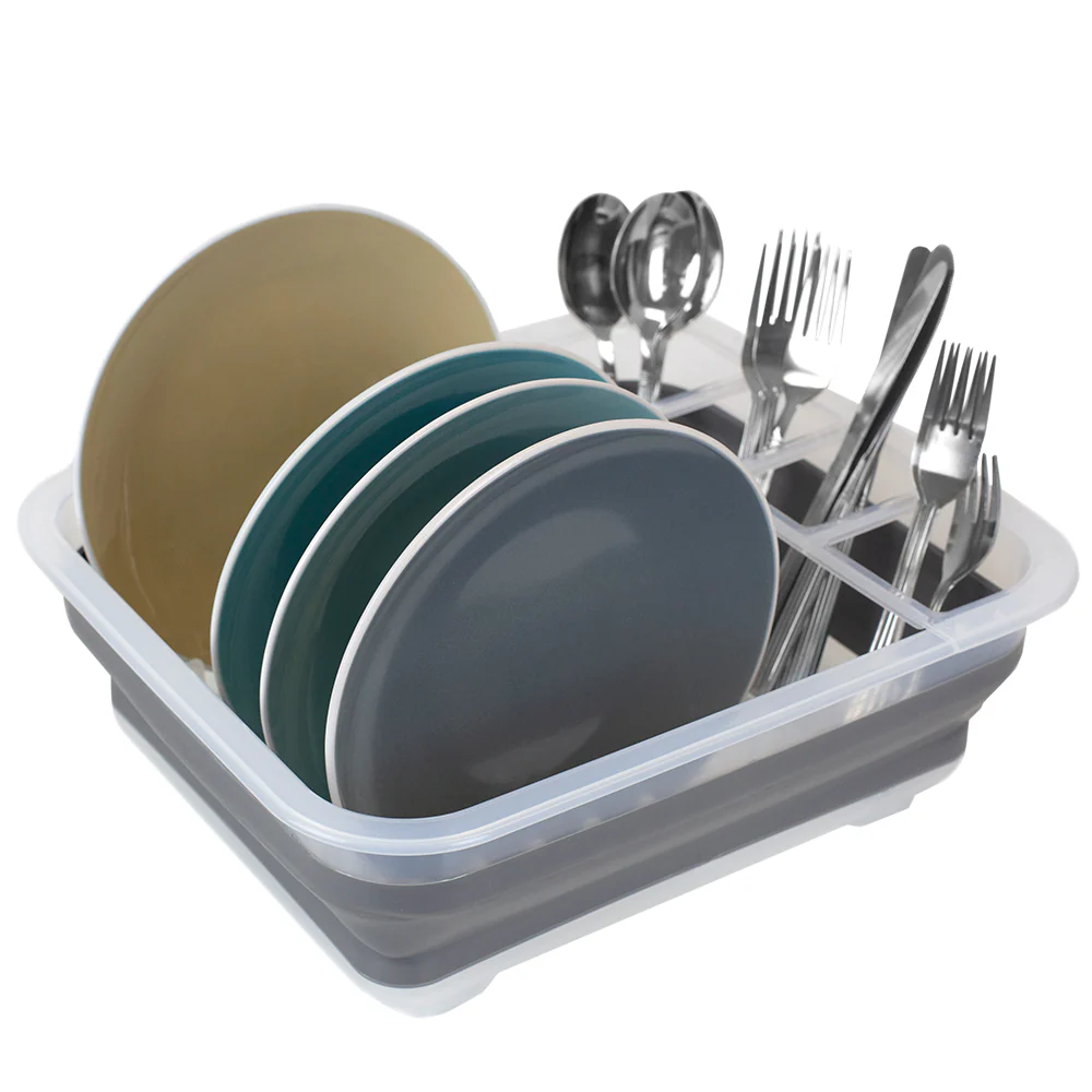 Home Basics Collapsible Plastic and Silicone Dish Rack, Clear, 14.5x12.5x5 Inches