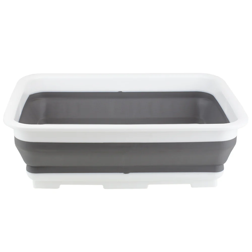 Home Basics Collapsible Silicone and Plastic Multi-Purpose Storage Washing Basin, Grey - Image 2