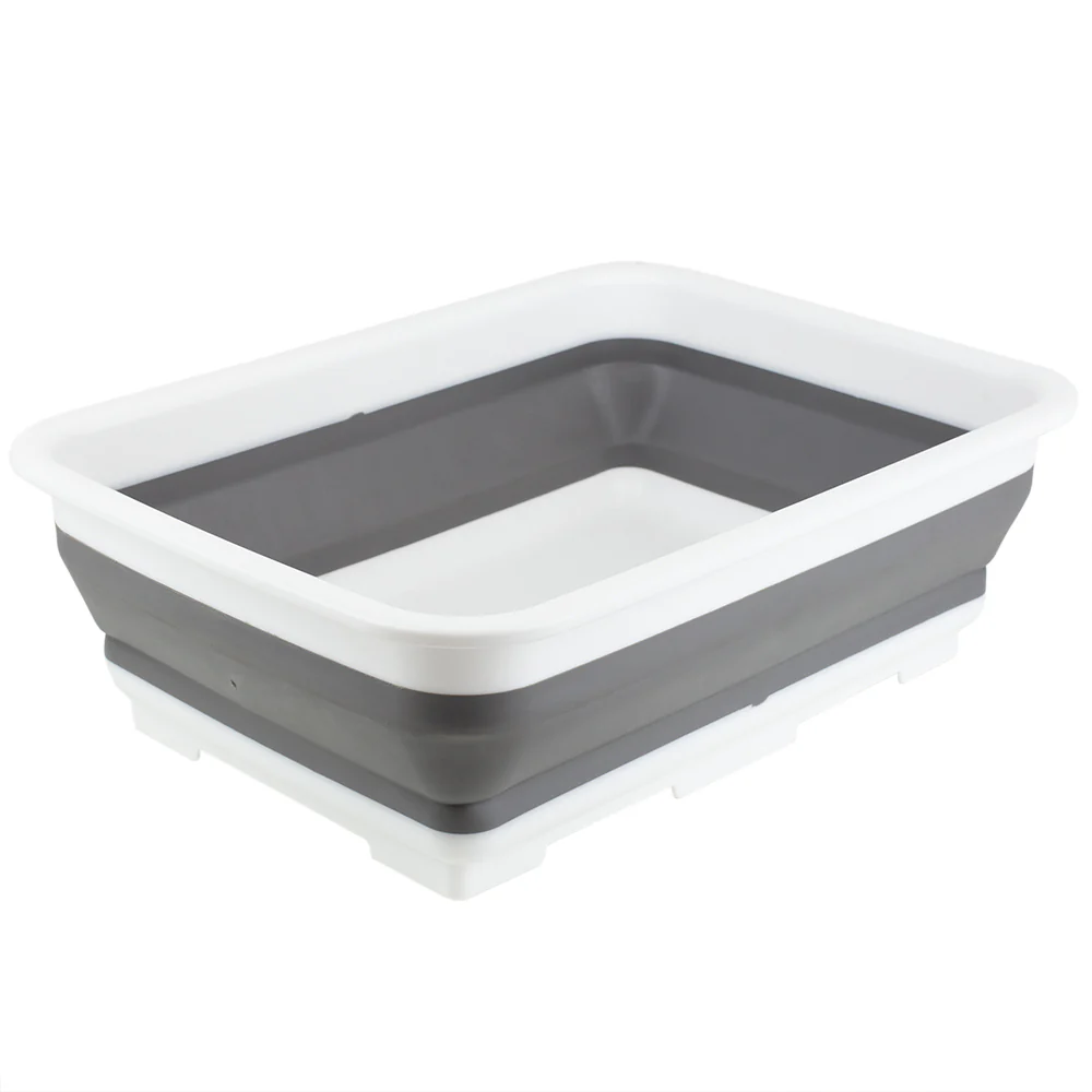 Home Basics Collapsible Silicone and Plastic Multi-Purpose Storage Washing Basin, Grey - Image 3