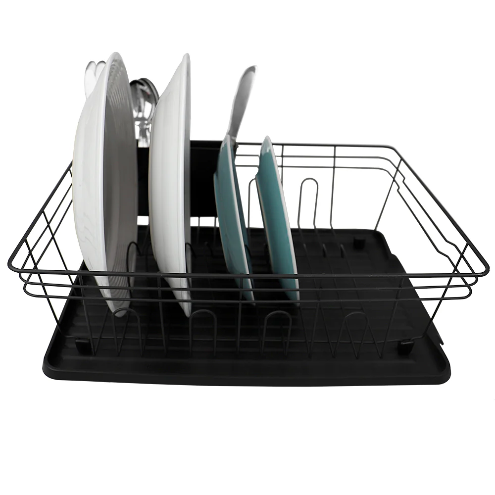 Home Basics Contempo 3 Piece Dish Rack, Black - Image 2