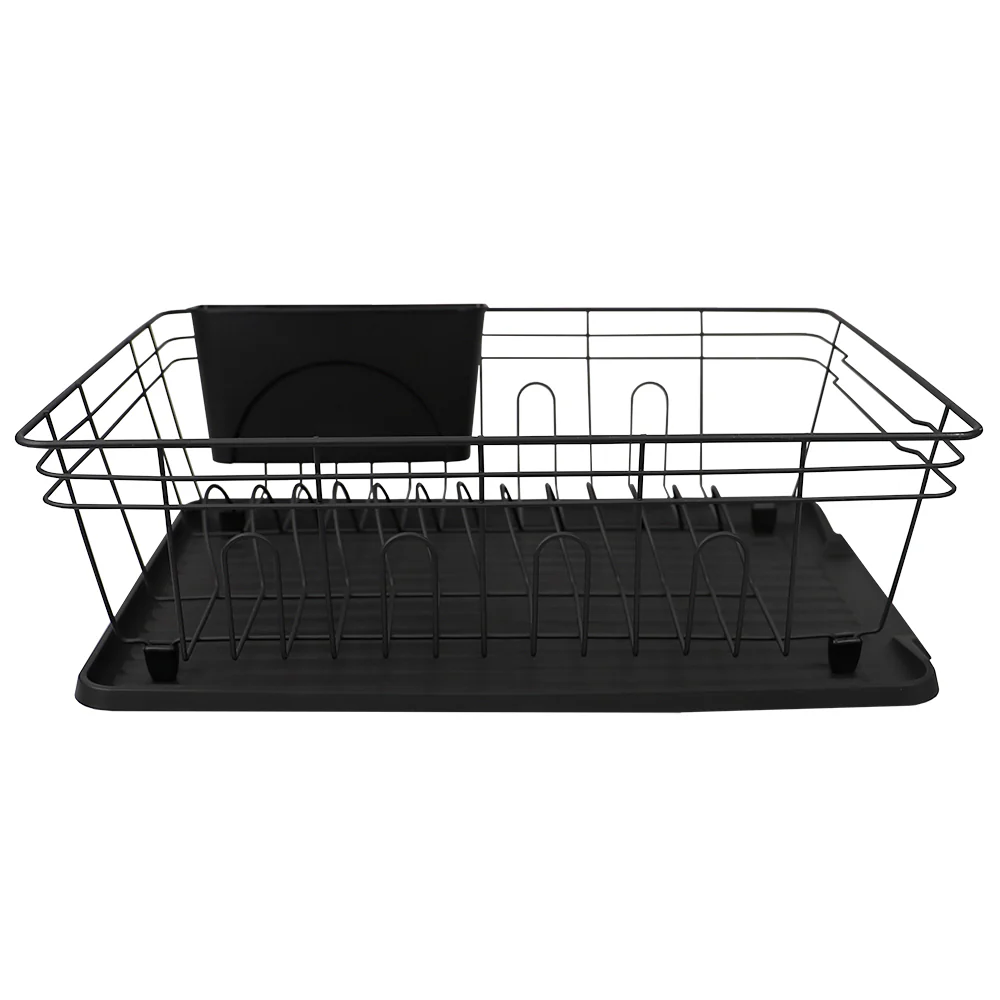 Home Basics Contempo 3 Piece Dish Rack, Black - Image 3