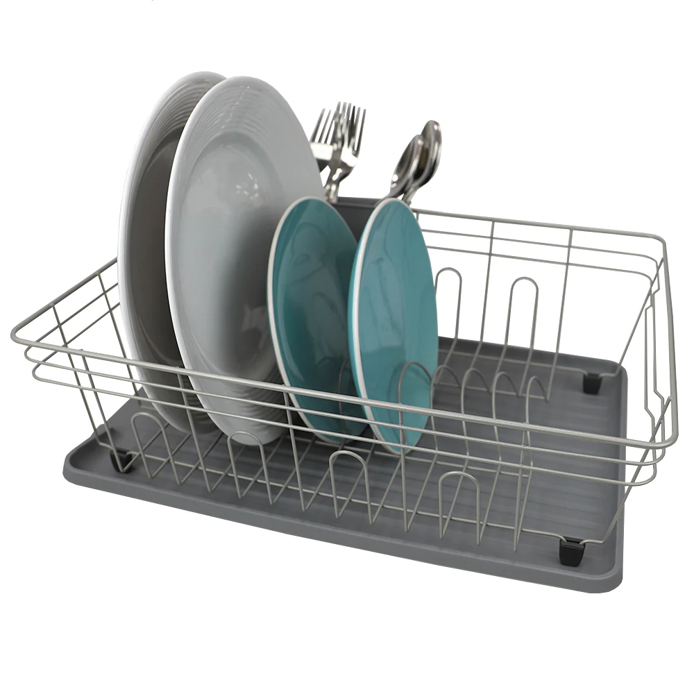 Home Basics Contempo 3 Piece Dish Rack, Grey