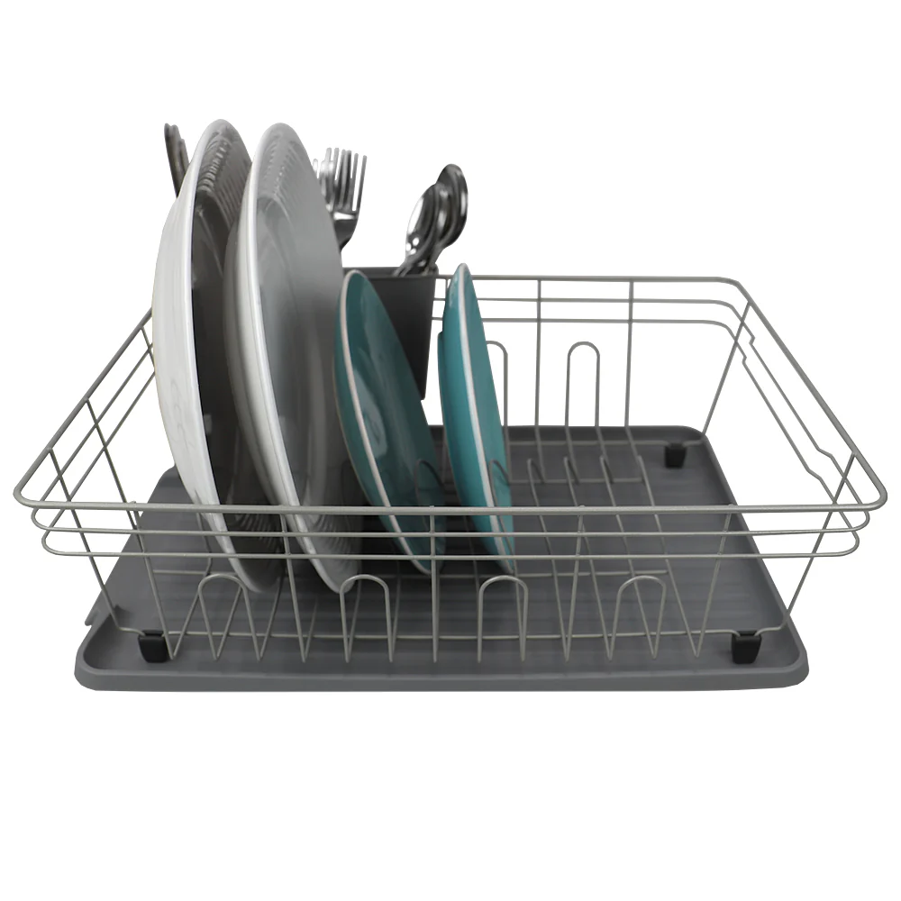 Home Basics Contempo 3 Piece Dish Rack, Grey - Image 2