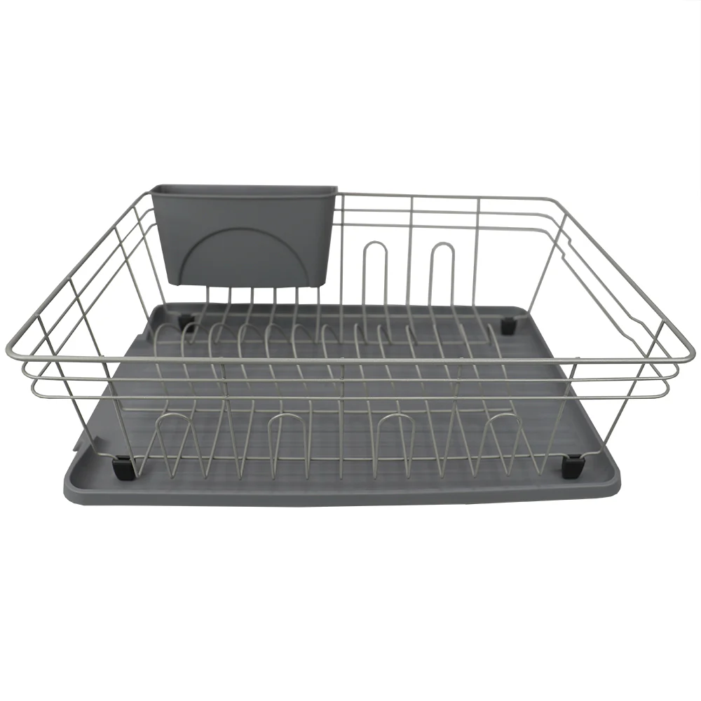 Home Basics Contempo 3 Piece Dish Rack, Grey - Image 3
