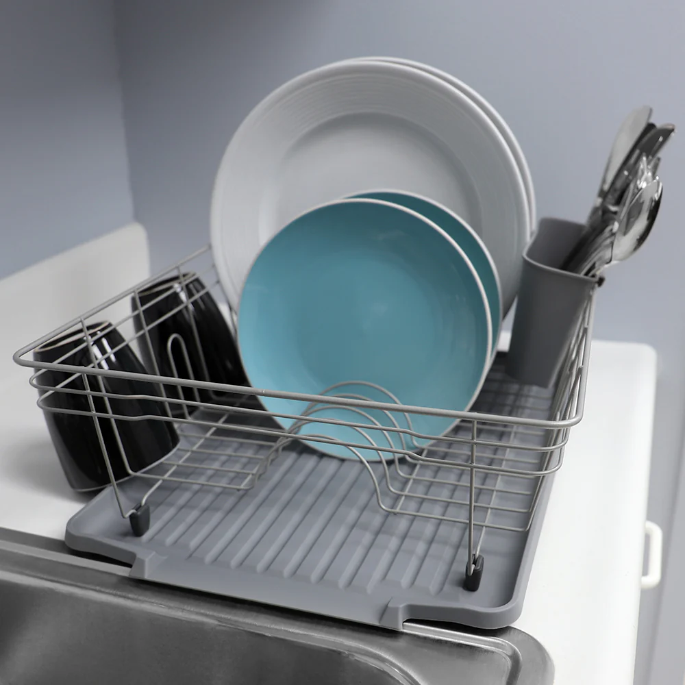 Home Basics Contempo 3 Piece Dish Rack, Grey - Image 4