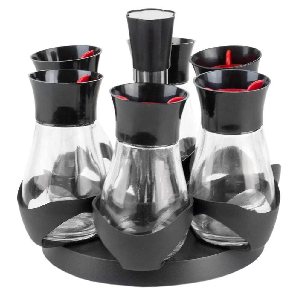 Home Basics Contemporary Gourmet Revolving 6-Jar Spice Rack, Black - Image 3