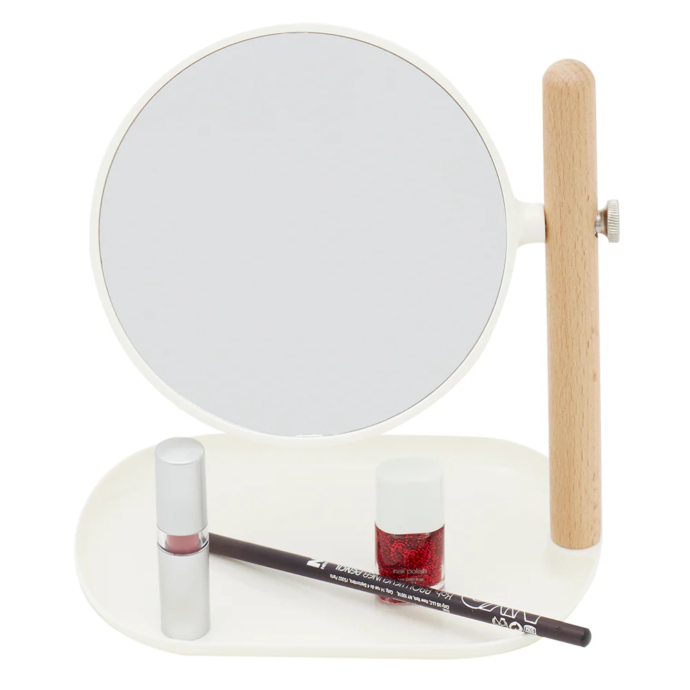 Home Basics Cosmetic Mirror with Tray, (2x Magnification), Ivory - Image 2