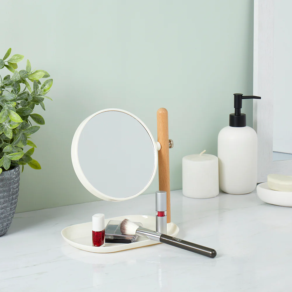 Home Basics Cosmetic Mirror with Tray, (2x Magnification), Ivory - Image 4