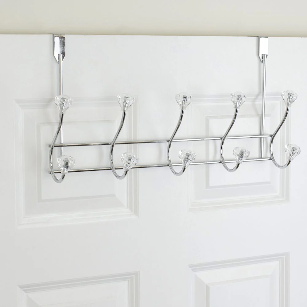 Home Basics Crystal Shaped Over-The-Door 5-Hook Hanging Rack, Silver, 17.5x3.5x10 Inches - Image 9