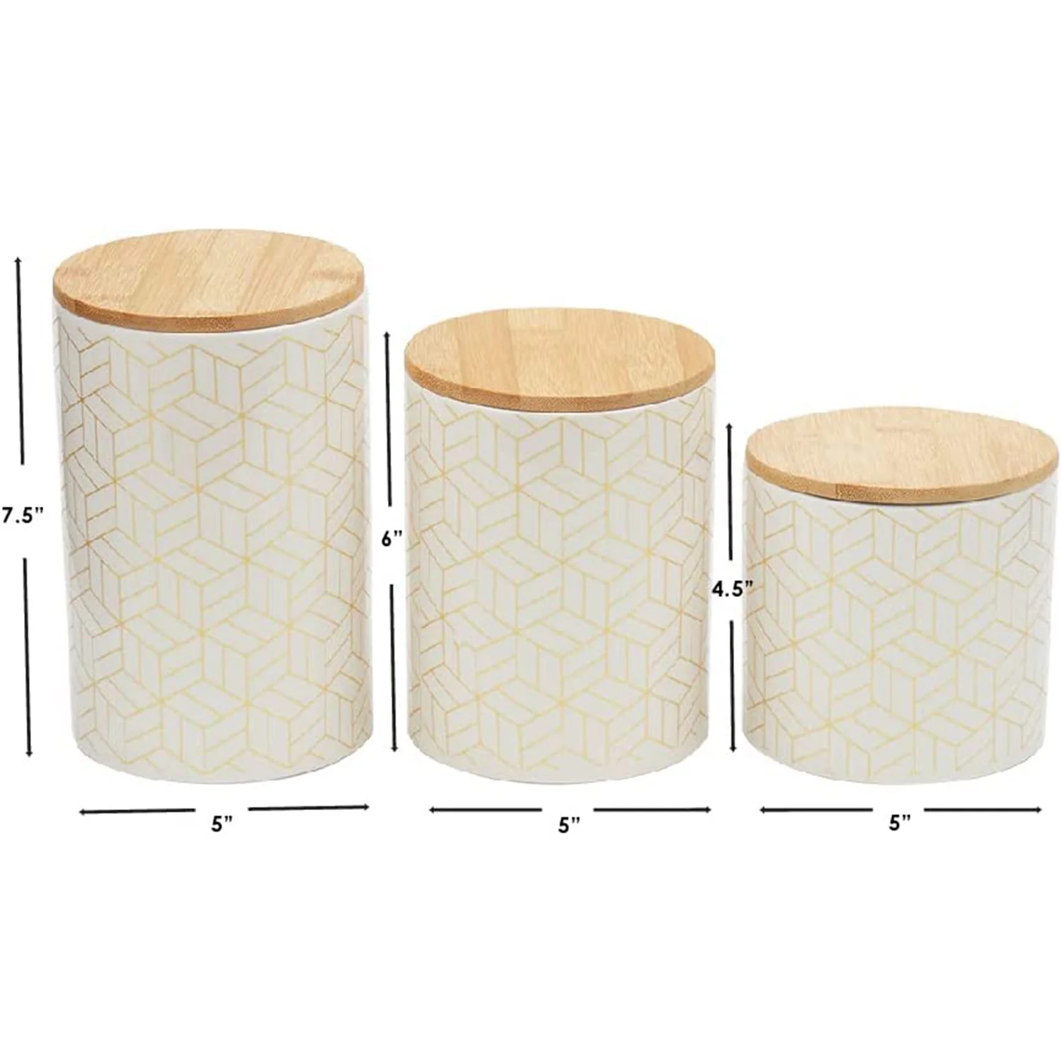 Home Basics Cubix 3 Piece Ceramic Canister Set with Bamboo Top, White - Image 7