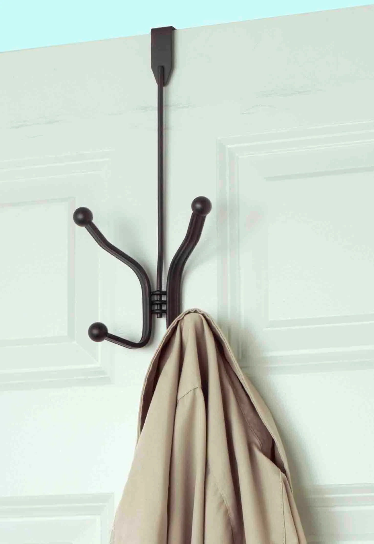 Home Basics Curved Over the Door Double Hanging Hook, Bronze