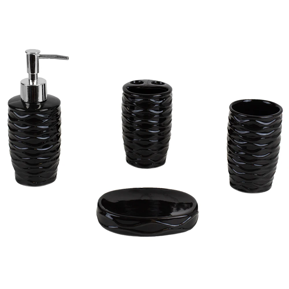 Home Basics Curves  4 Piece Bath Accessory Set, Black - Image 3