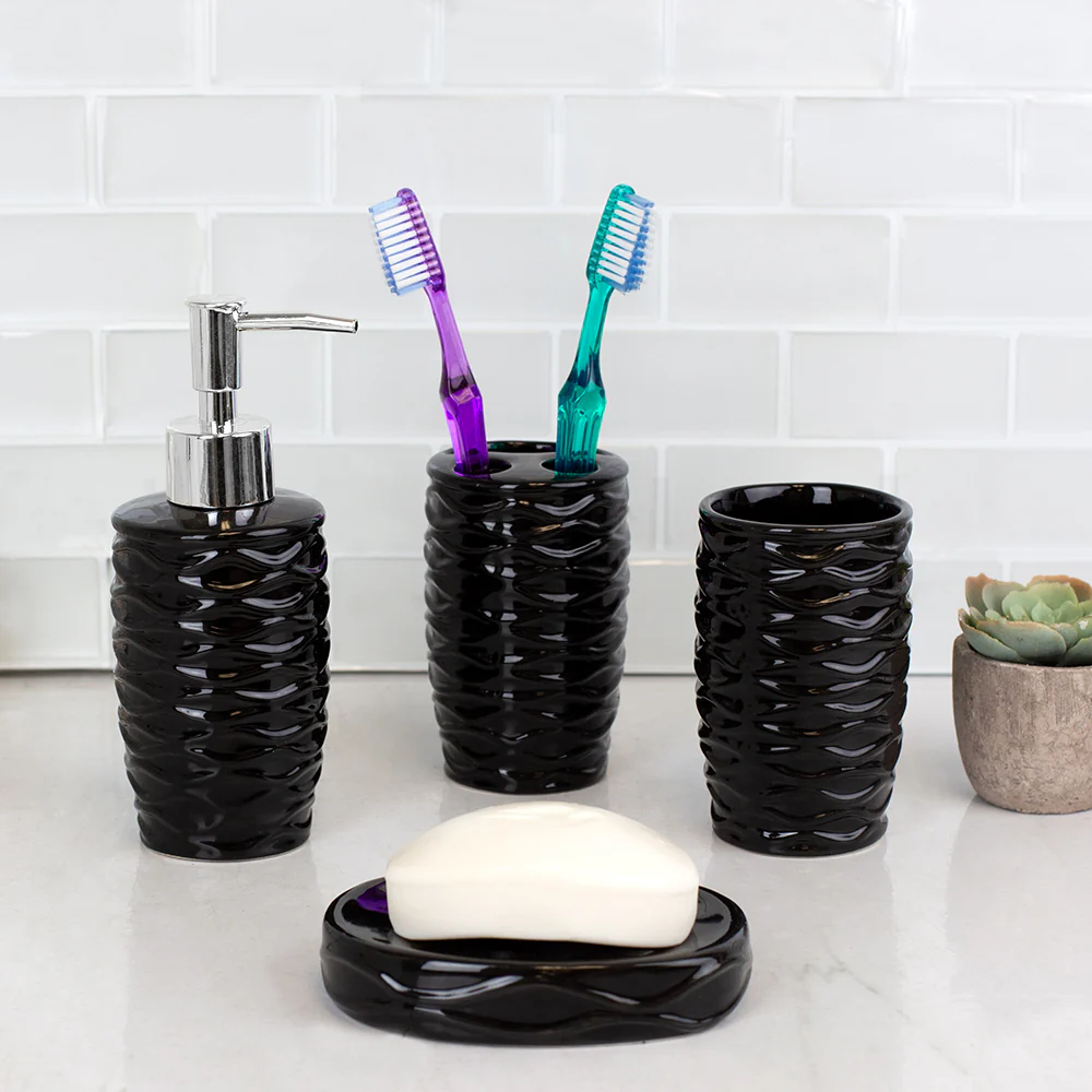 Home Basics Curves  4 Piece Bath Accessory Set, Black - Image 4