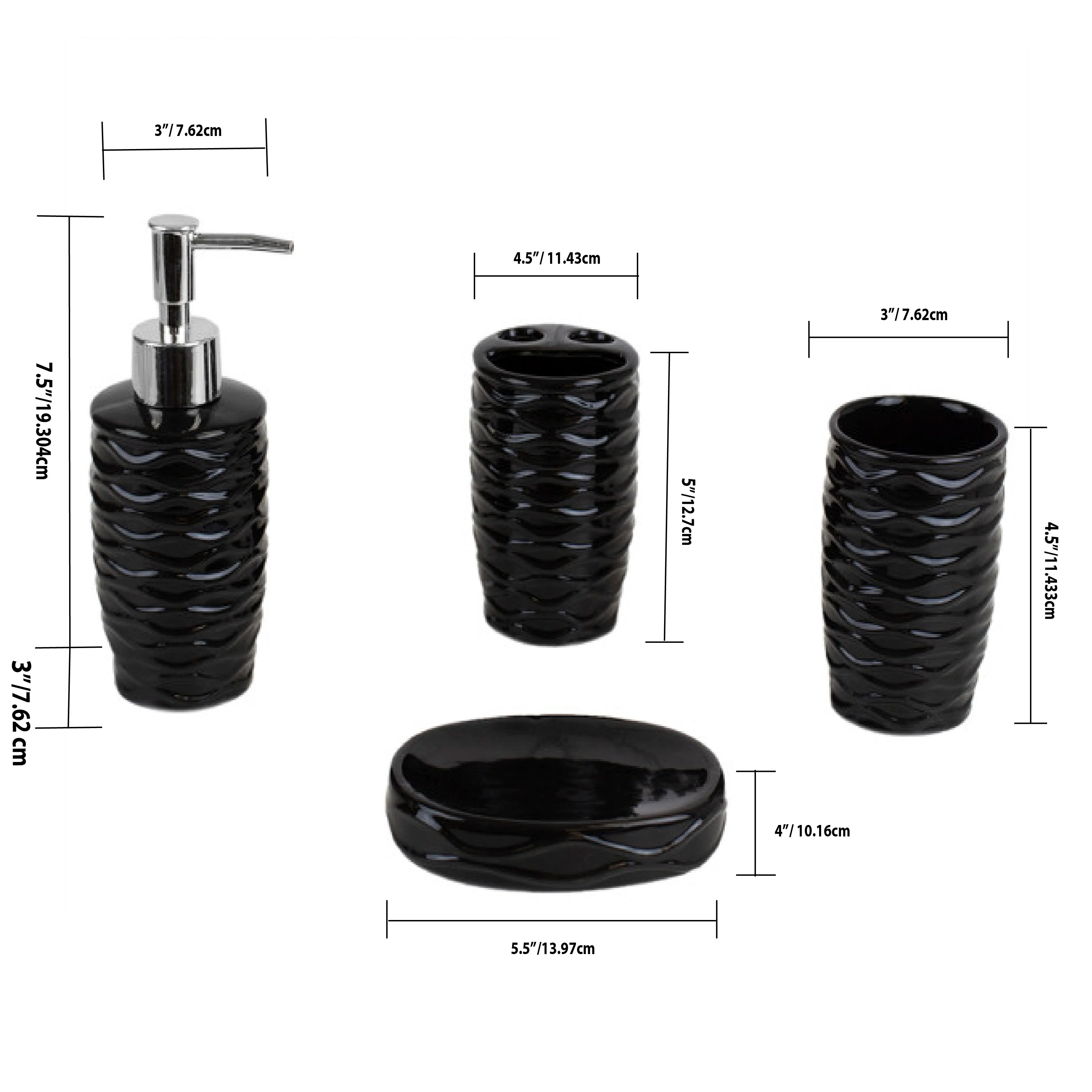 Home Basics Curves  4 Piece Bath Accessory Set, Black - Image 6