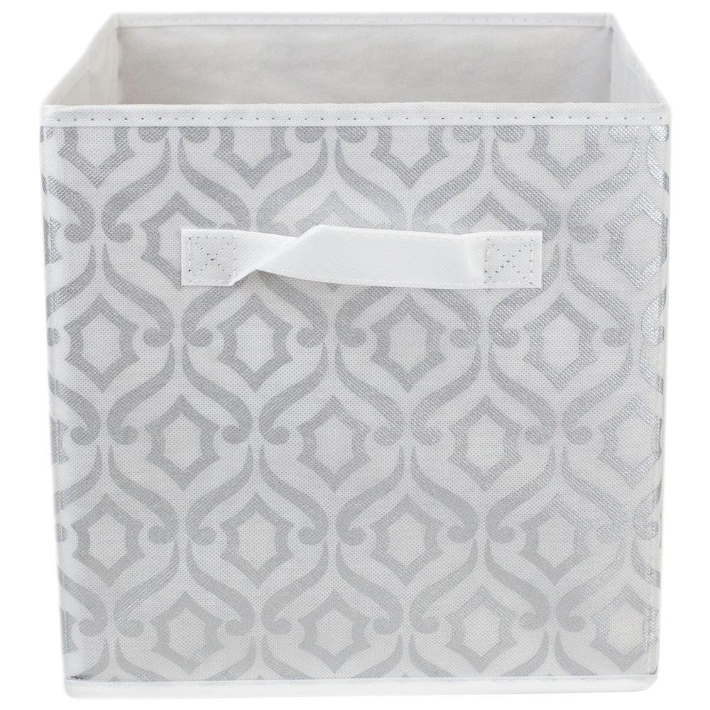 Home Basics Damask Storage Bin, Silver - Image 3