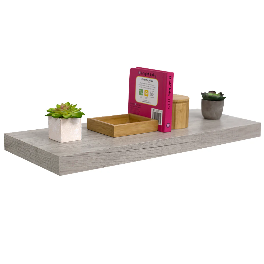 Home Basics Decorative Rectangular Wood Floating Shelf, Grey, 23.5x9x1.5 Inches