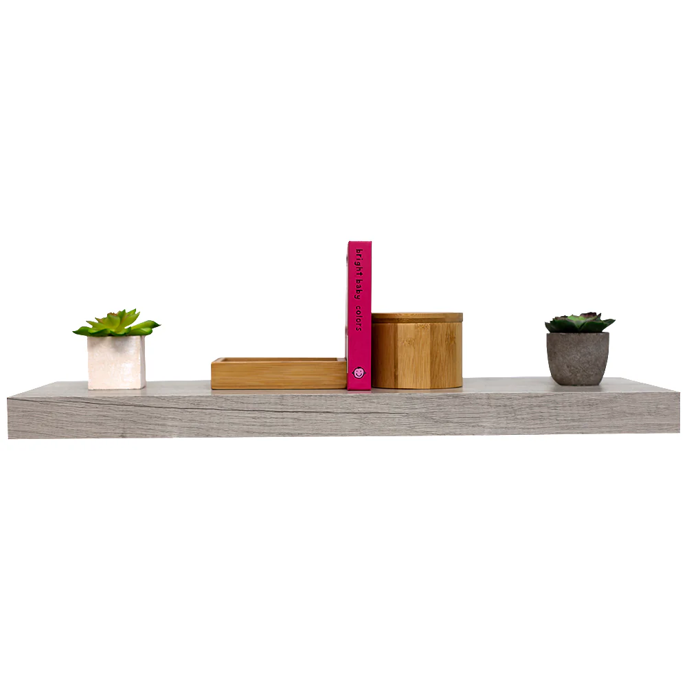 Home Basics Decorative Rectangular Wood Floating Shelf, Grey, 23.5x9x1.5 Inches - Image 2